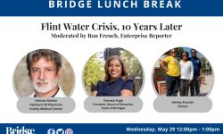 Flyer for lunch break with photos of speakers