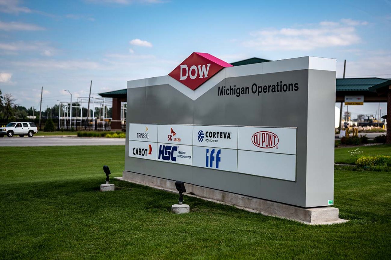 Entrance sign to the DOW Industrial Complex industrial center