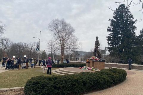 Mourners gathering at Michigan State University 