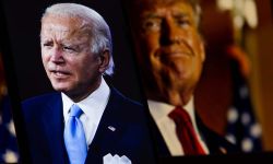 Joe Biden is sharp in the foreground, while Republican candidate Donald Trump is blurred in the background