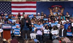 Bernie Sanders at a rally in Grand Rapids