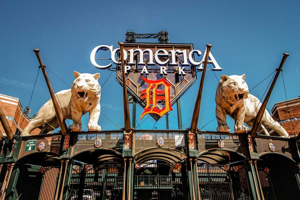 Detroit, Michigan - Comerica Park, home of the Detroit Tigers, is empty due  to the coronavirus pandemic Stock Photo - Alamy