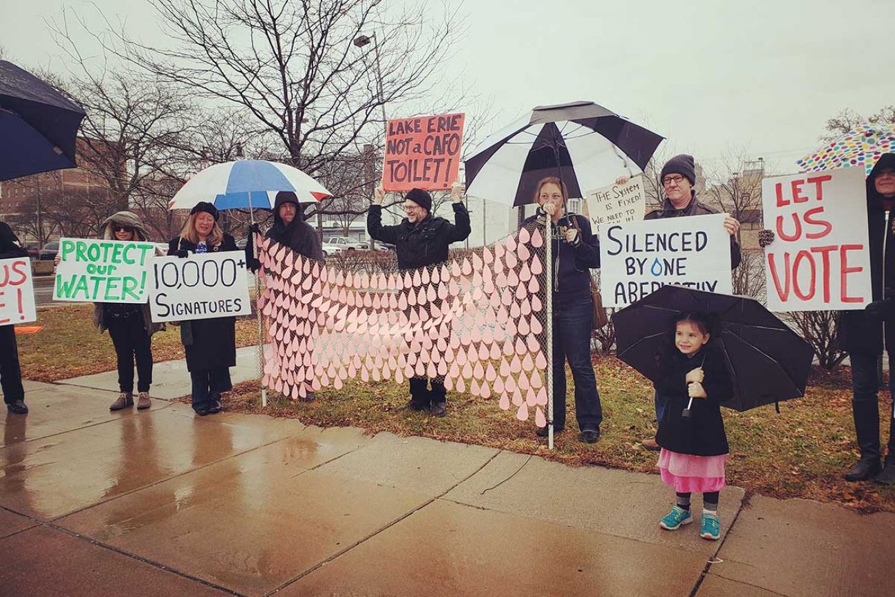 Toledo water activists stage a 2018 protest in support of an effort to place a Lake Erie Bill of Rights