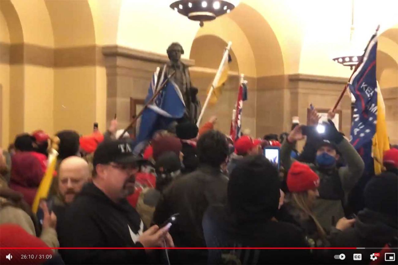 A crowd of protestors made their way into the “Crypt” area of the Capitol rotunda on Jan. 6. 