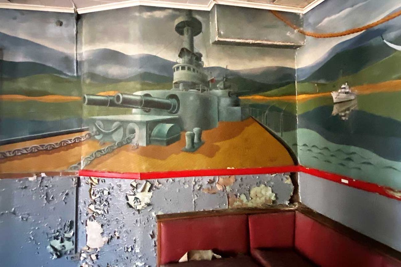 Part of the nautical-themed murals by Edgar Yaeger inside the former Brodhead Naval Armory, 7600 E. Jefferson Ave.