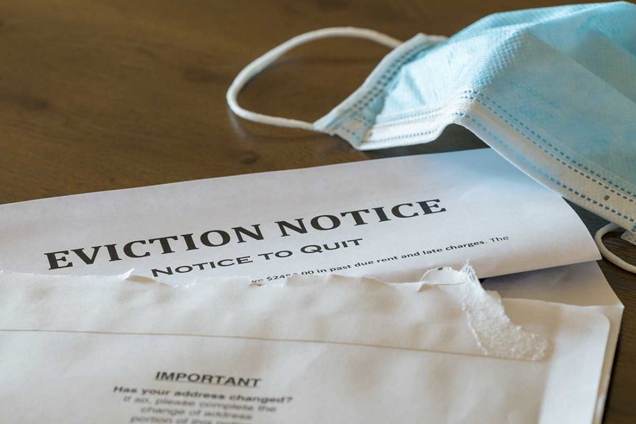 eviction notice with a mask