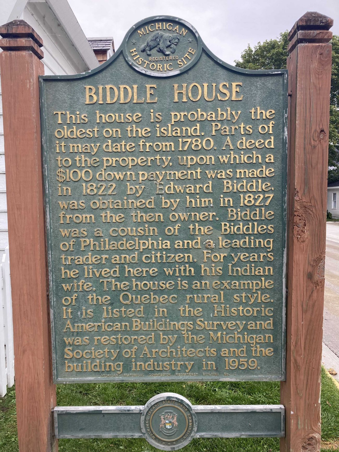 The old historical marker at the Biddle House