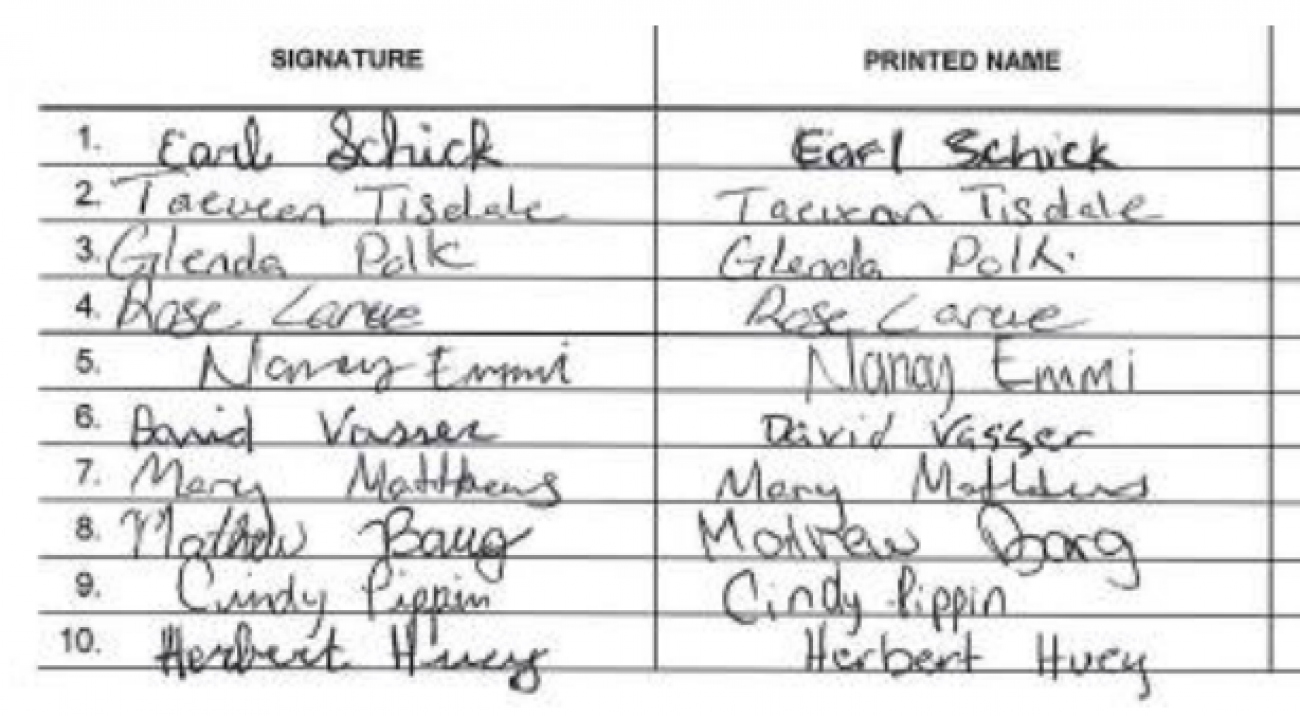 signatures that state says is fraudulent