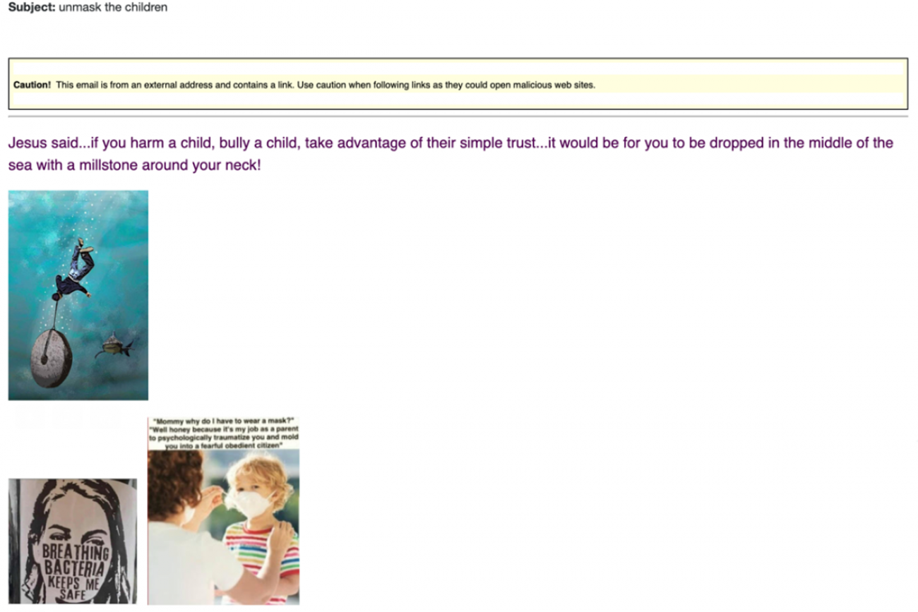 screenshot of an email