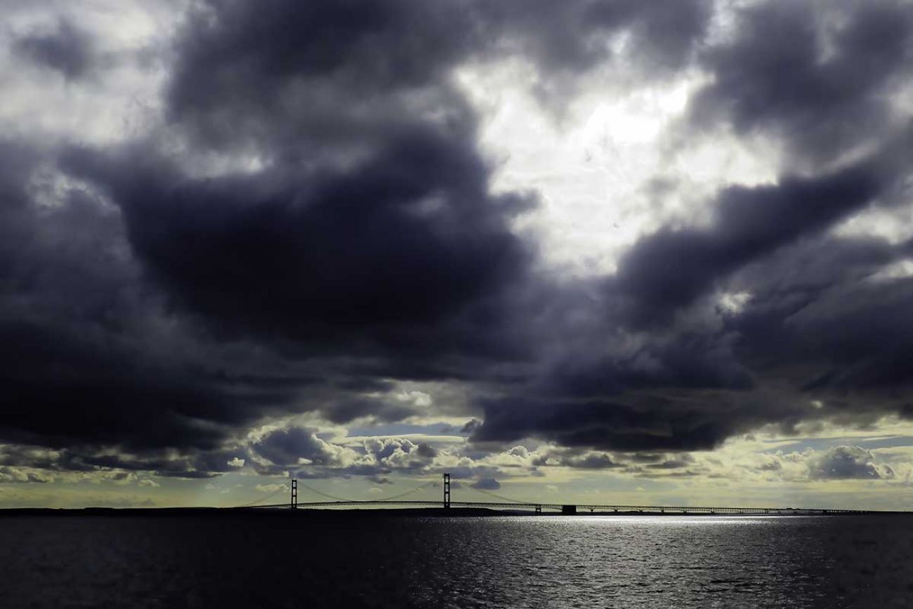 Straits of Mackinac on a dark and cloudy day