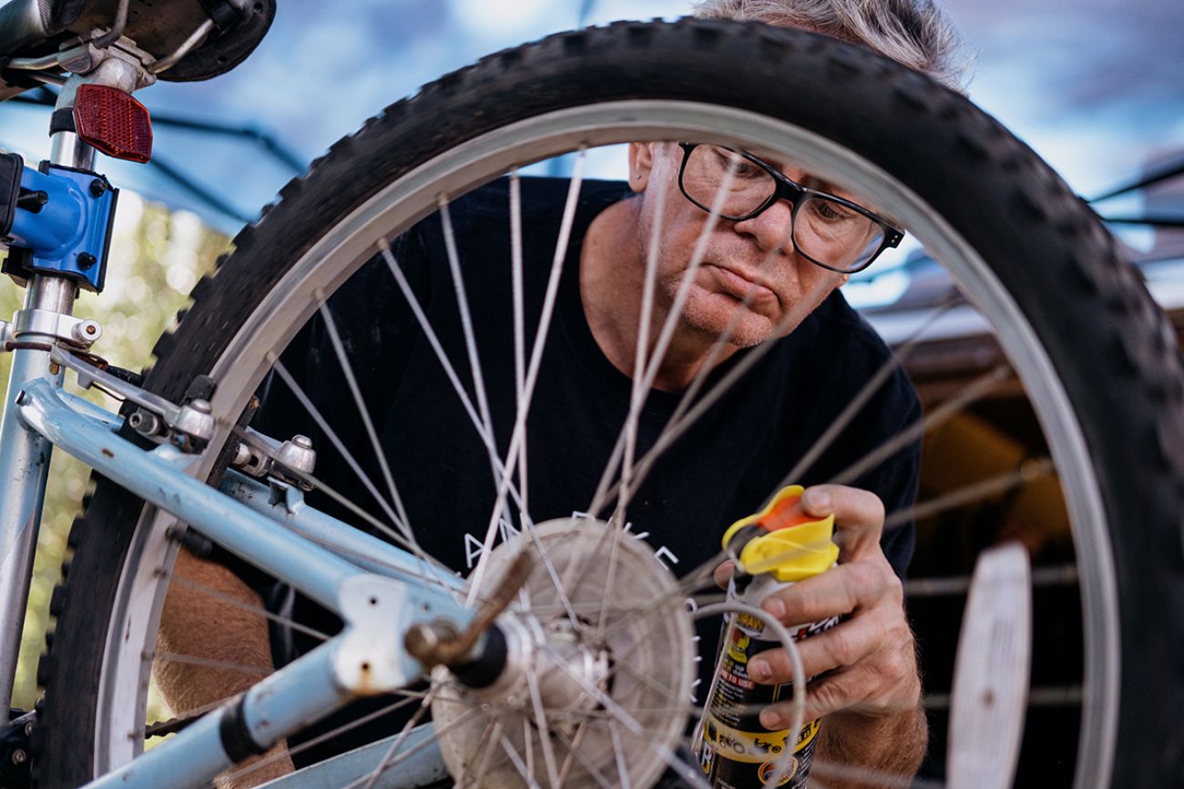 man with bike tire