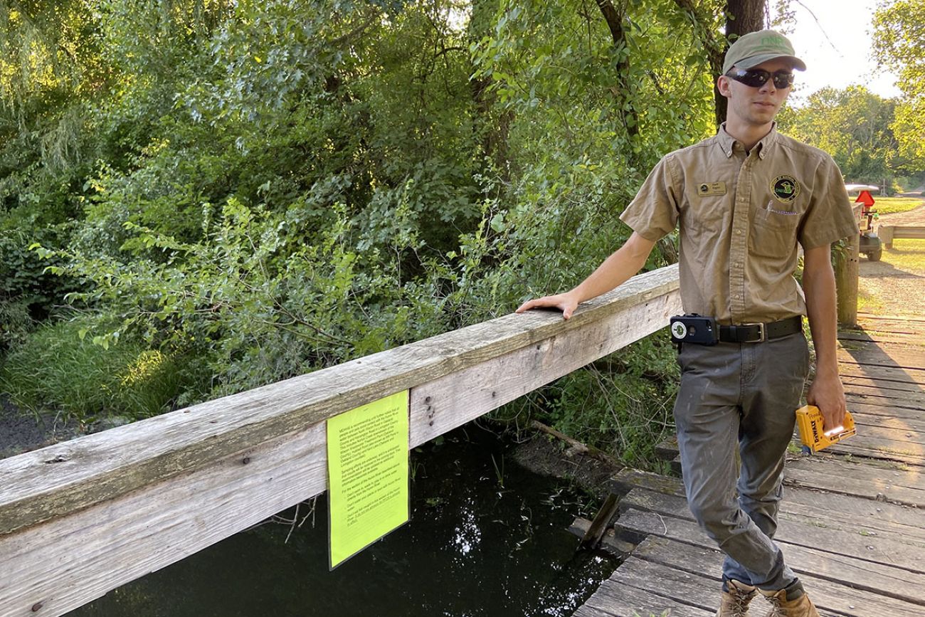 Zach Vogler on a bridge