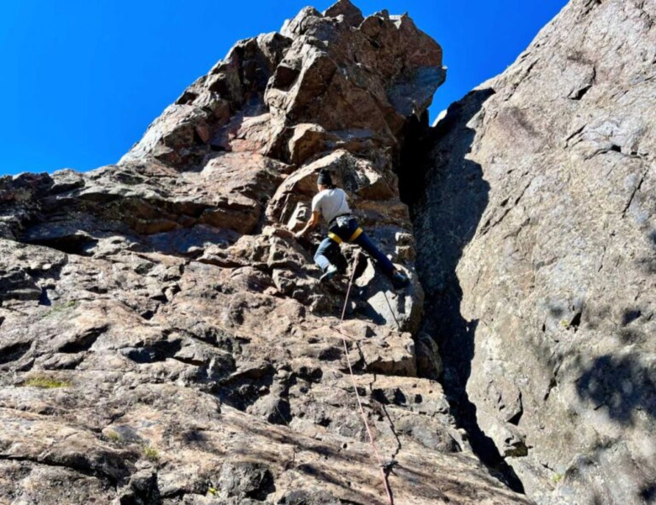 someone rock climbing