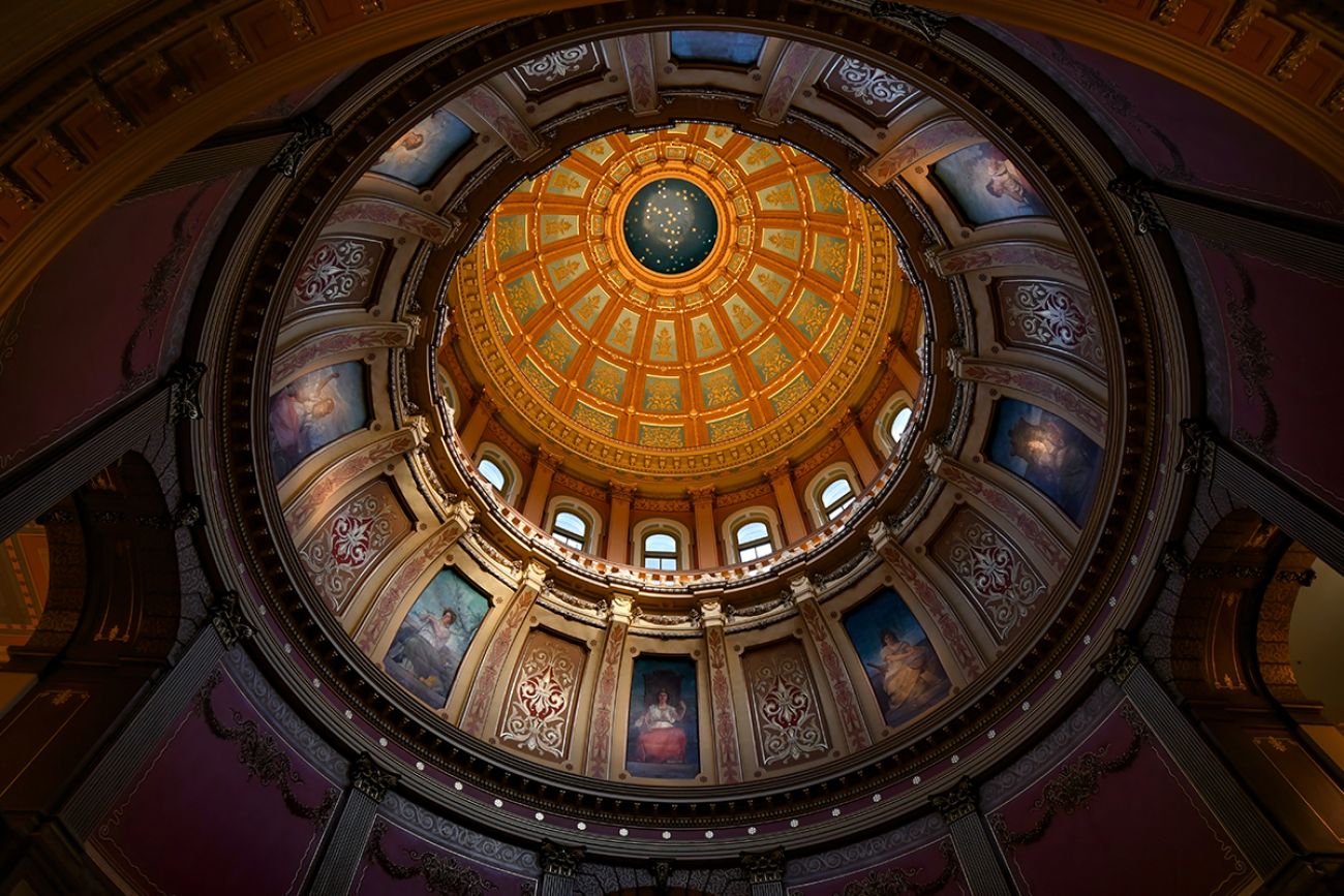  The interior of the dome of the Michigan capitol building.
