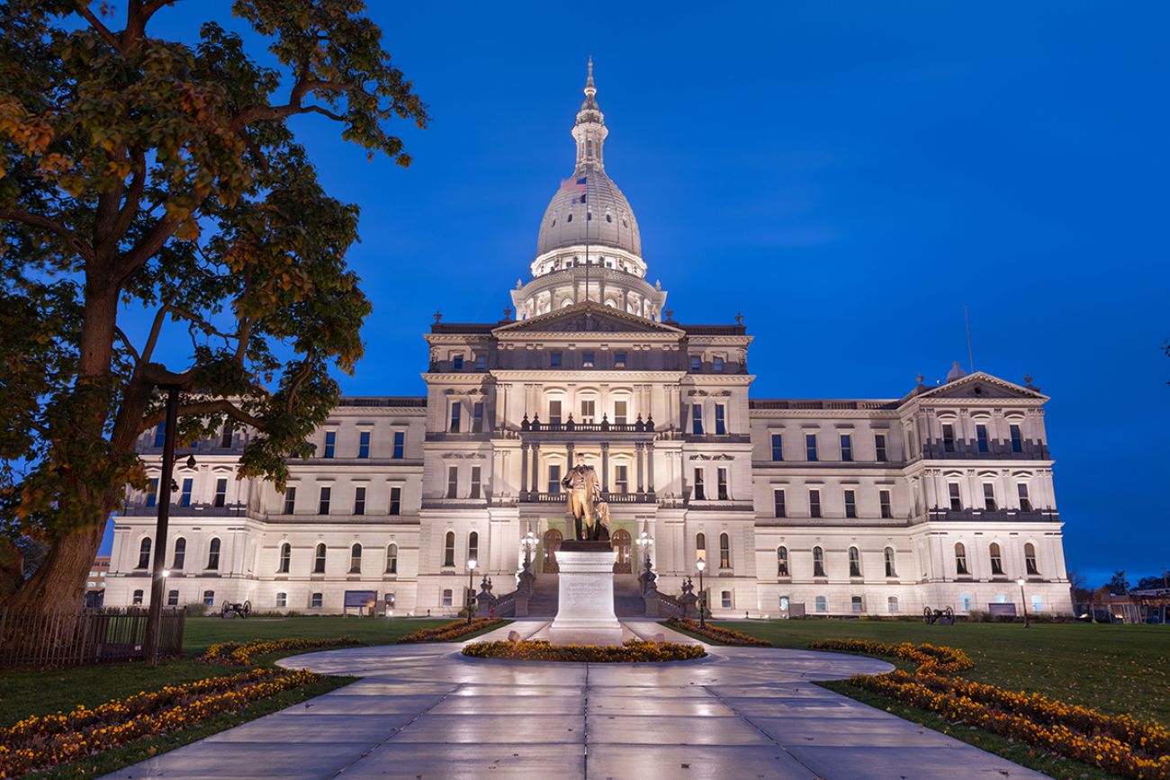 Michigan State Capitol during the evening