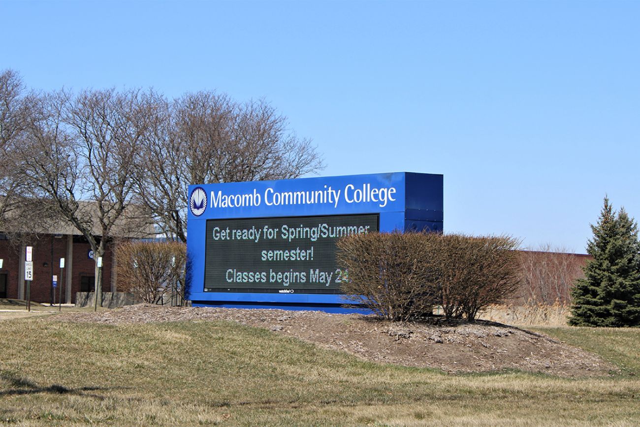 sign for Macomb Community College