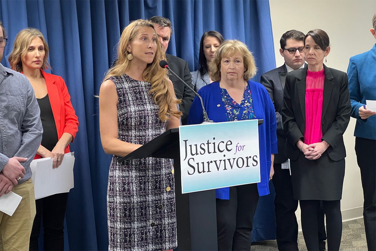 Emily Meinke and others at a press conference