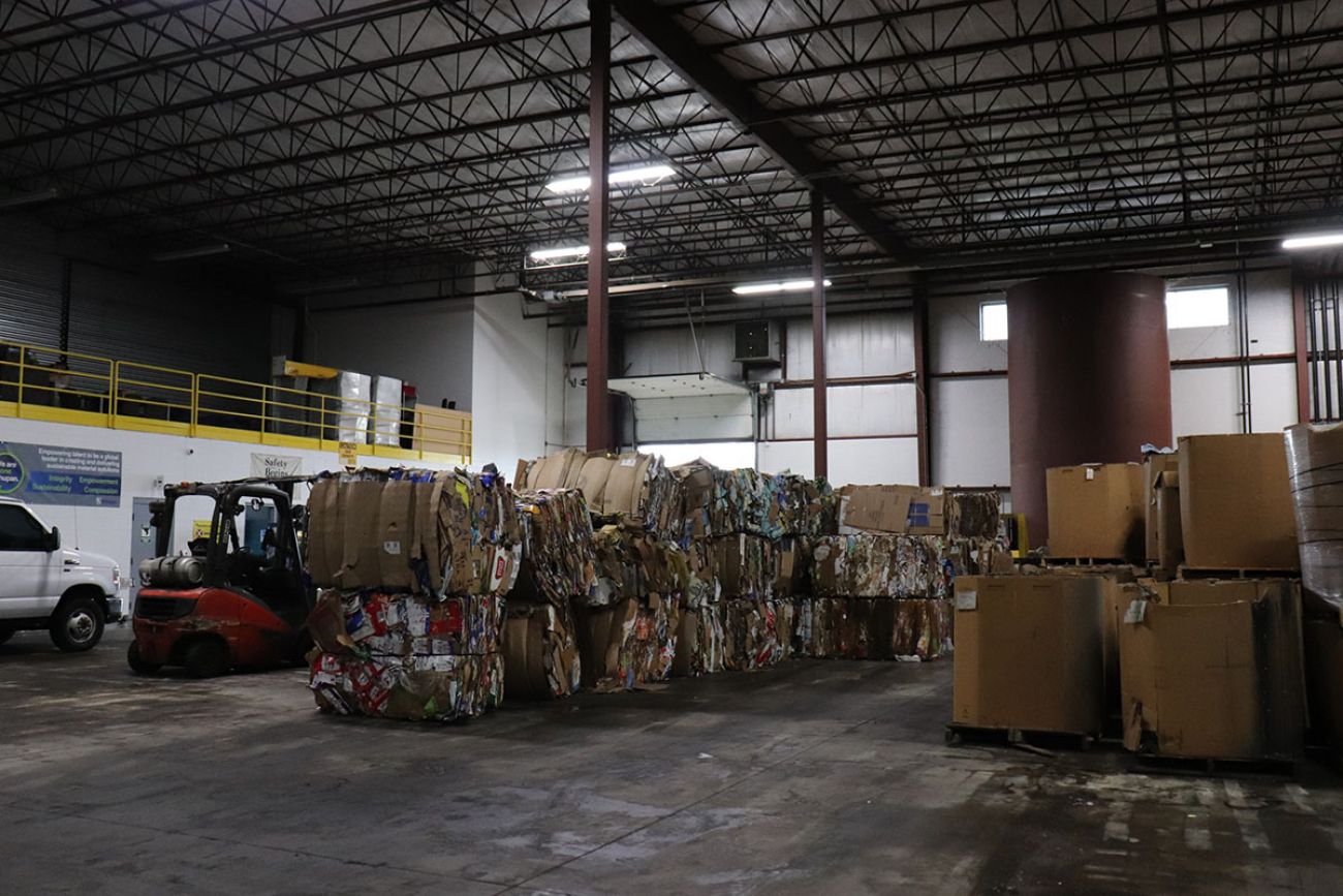 cardboard bales in warehouse