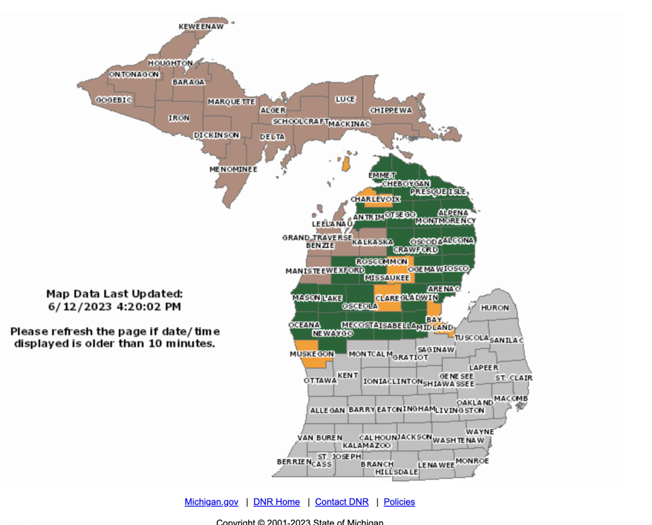 michigan DNR Burn Permit Map