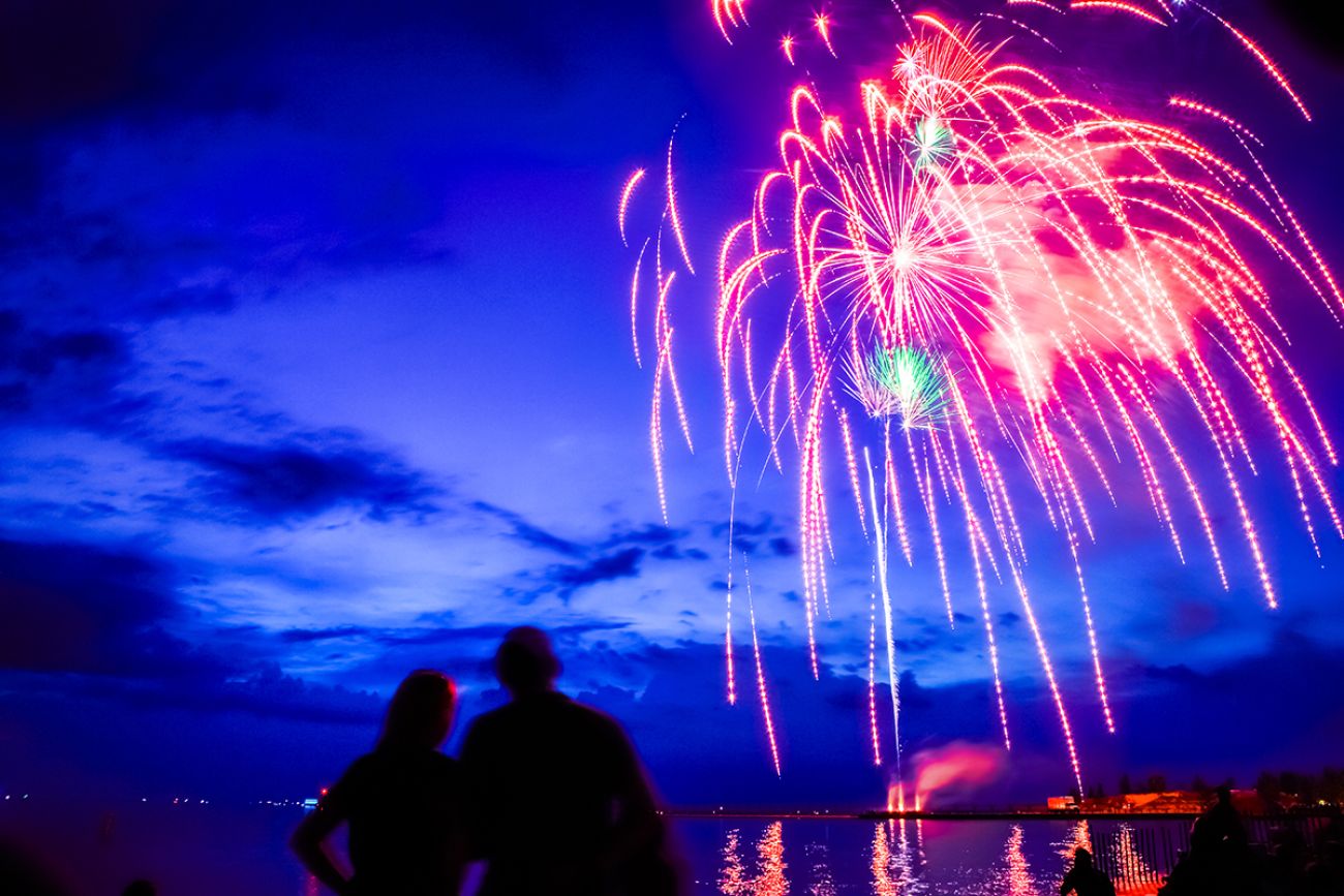 fireworks over lake michigan