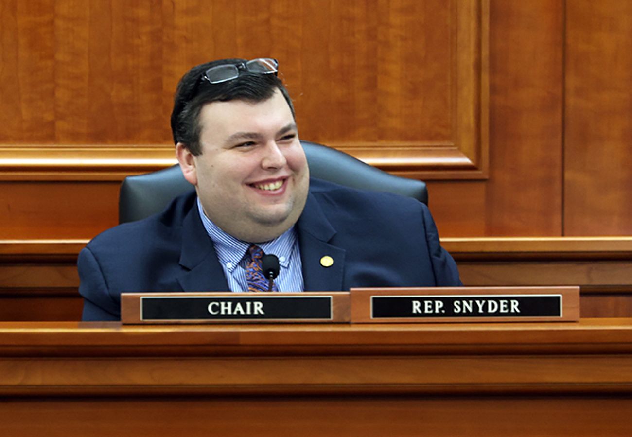 Michigan Rep. Will Snyder, D-Muskegon, sitting down