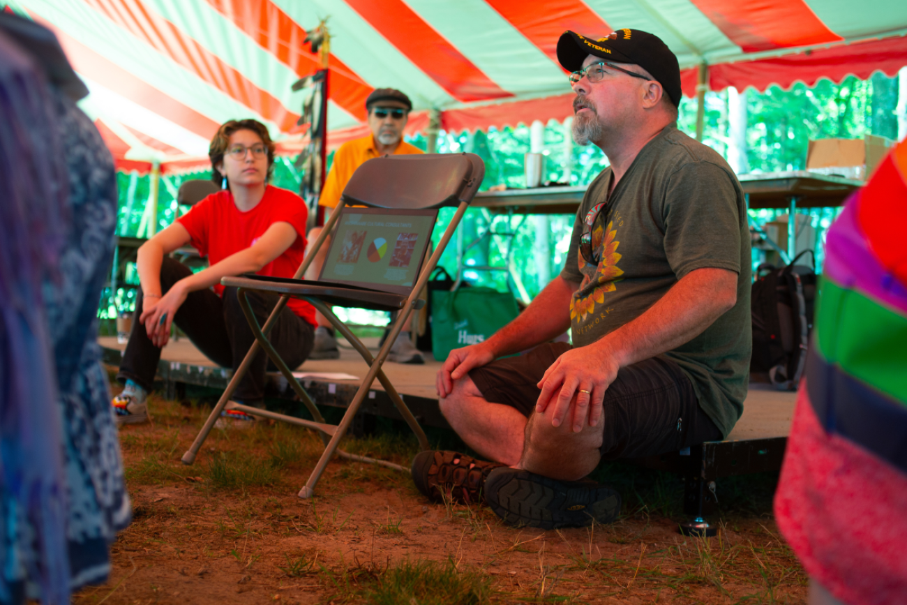 Man sits in tent