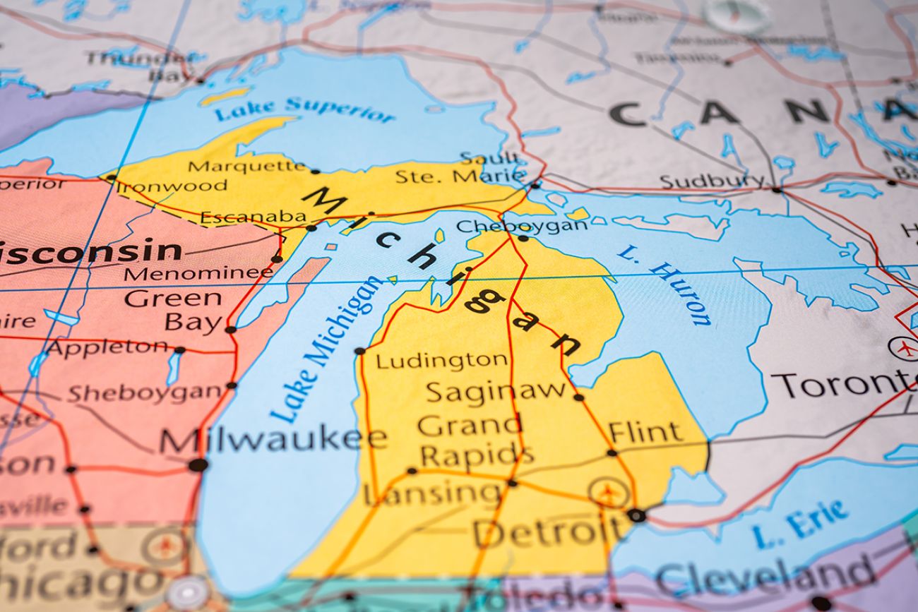 Michigan state on the USA map