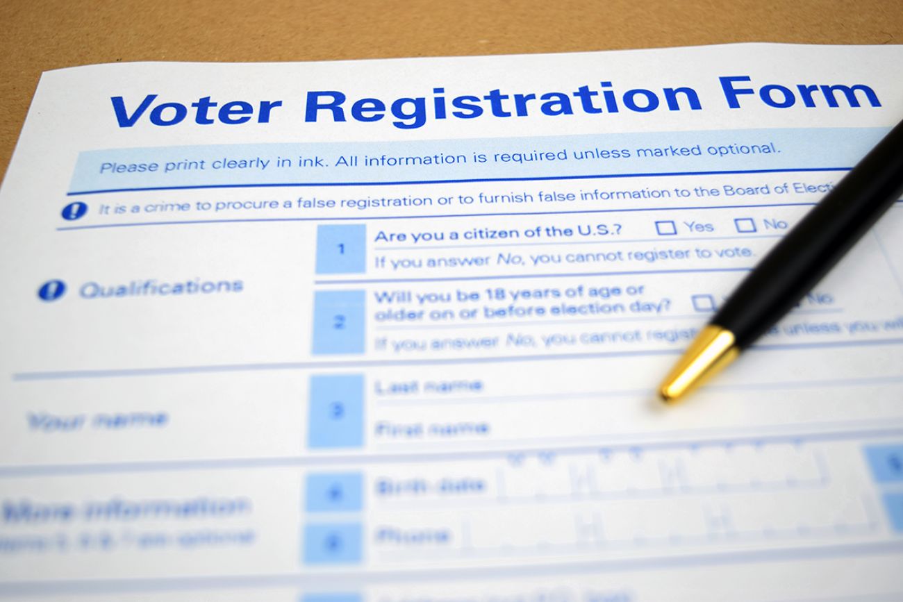 Mockup (fake / print-out concept) of Voter Registration Form for the next election.