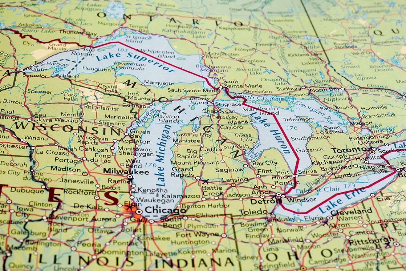Map of the stateof Michigan with selective focus on state name