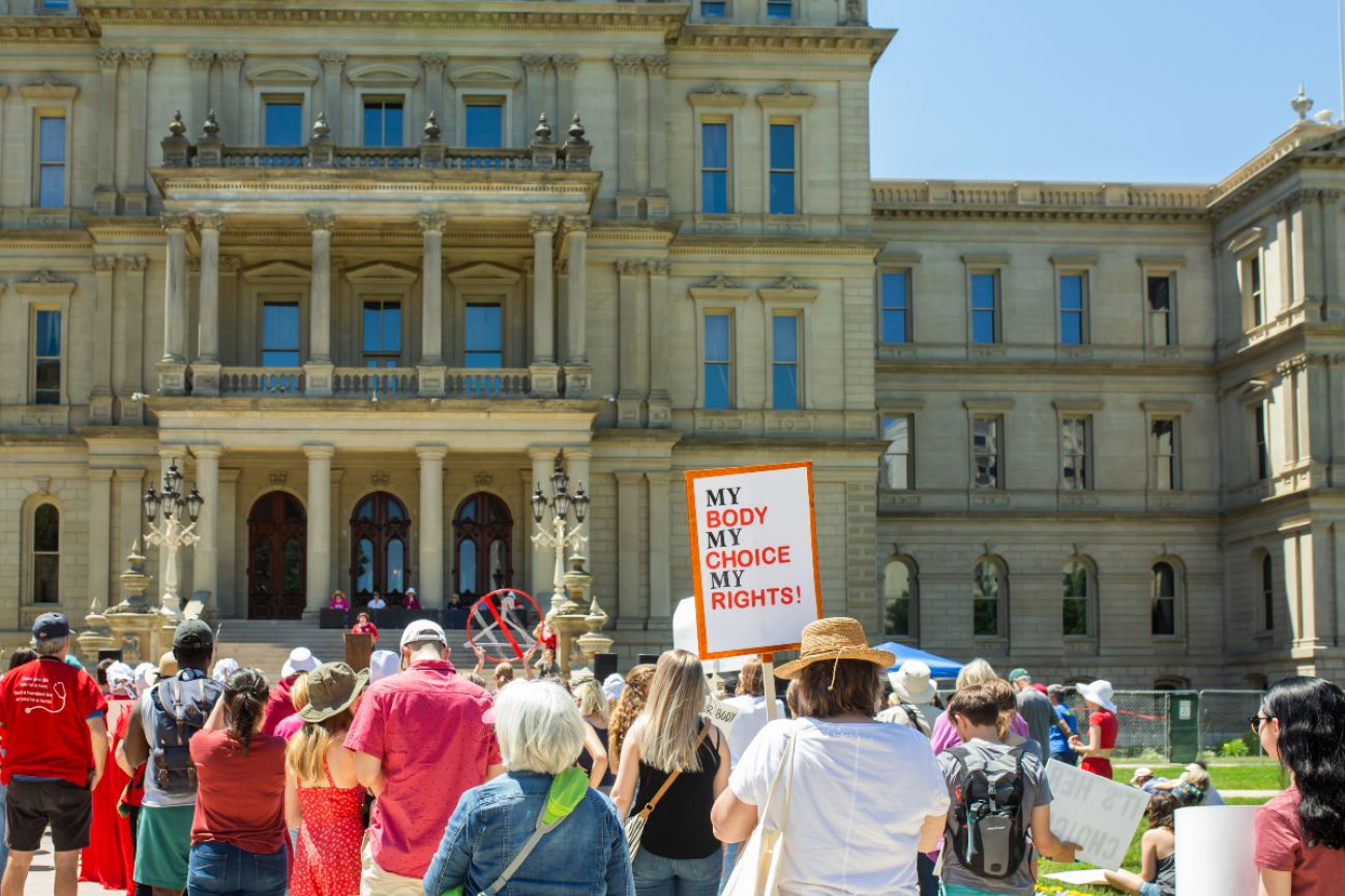 Abortion protestors in front of Michigan capitol
