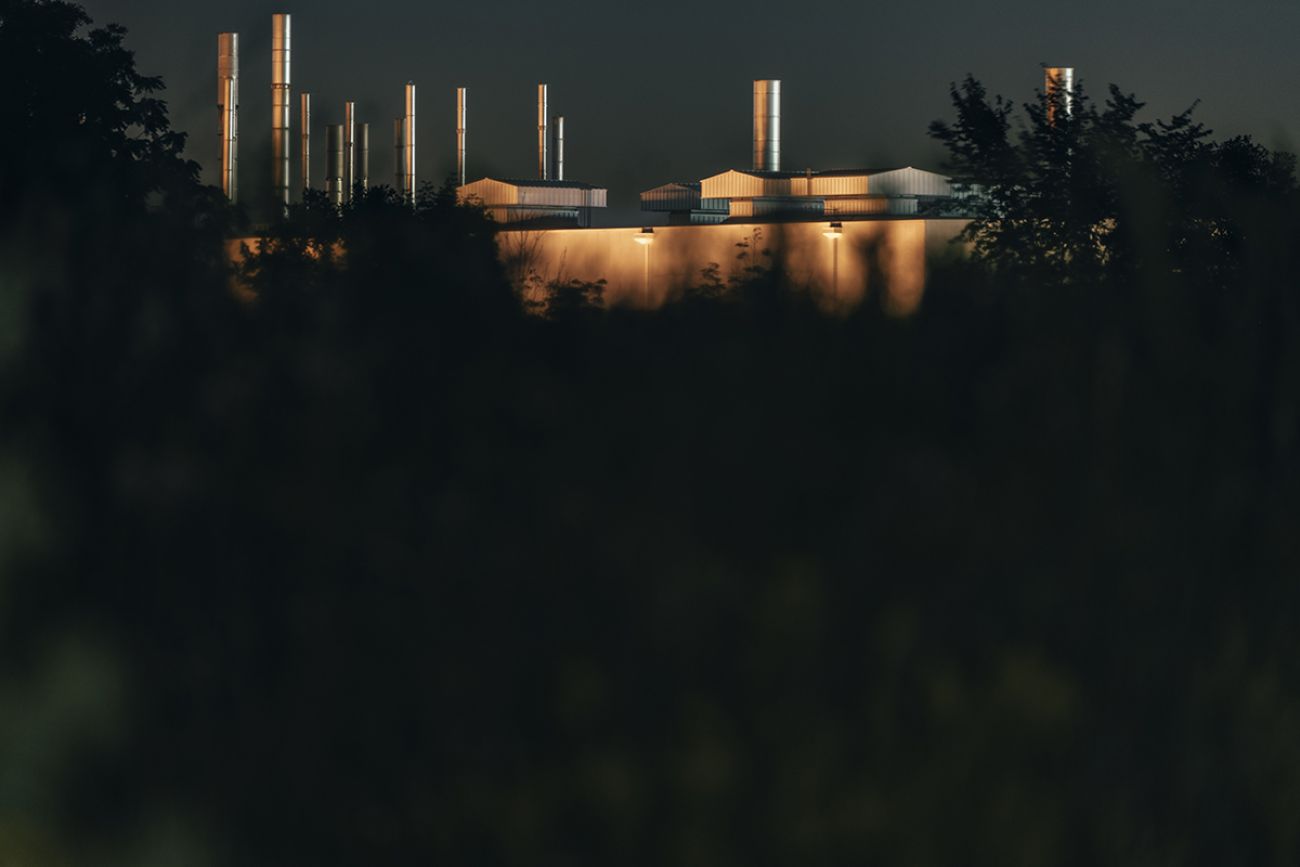 GM plant at night