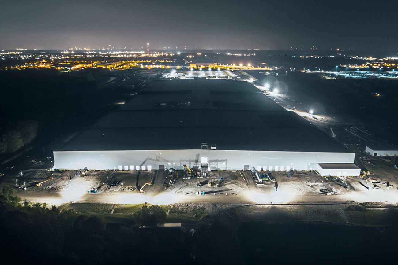 aerial of Utium Plant at night