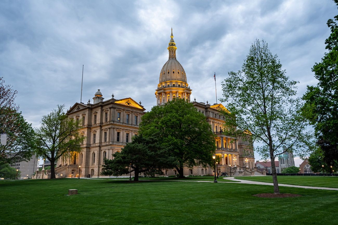 Michigan State Capitol Building & Surrounding Lansing Area Just Before Dusk