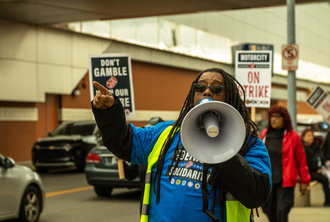 Jean-Homer Lauture with a megaphone