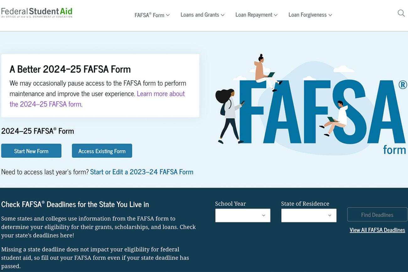 Screenshot of FAFSA website