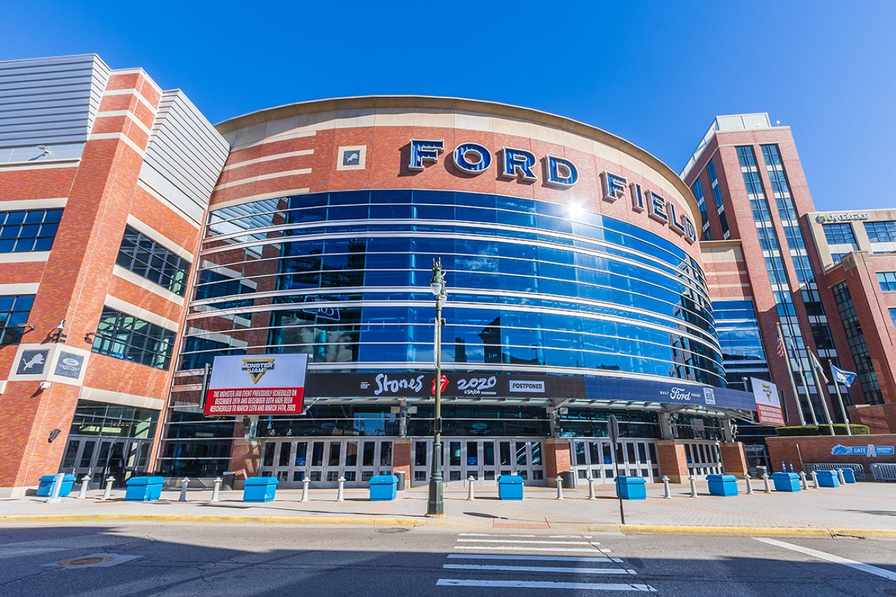 Ford Field, home of the Detroit Lions on November 10, 2020 in downtown Detroit, Michigan.