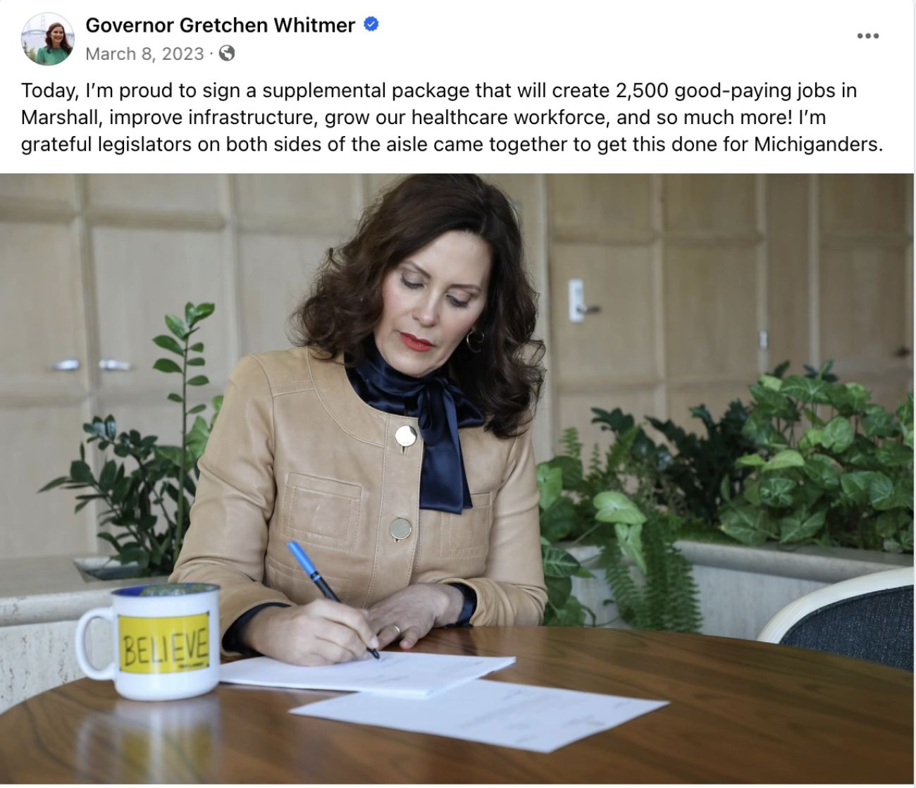 screenshot of Gov. Gretchen Whitmer signing package