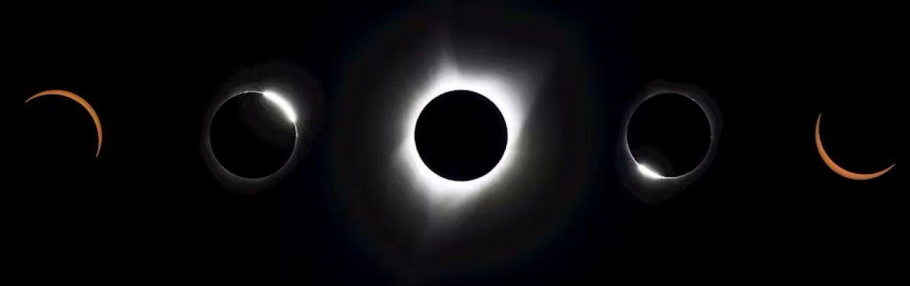 Composite image of moments before, during and after totality