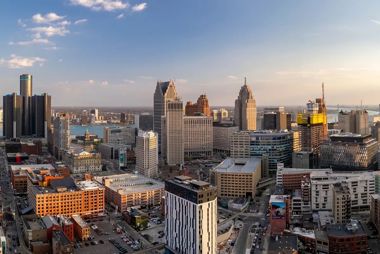 aerial view of Detroit
