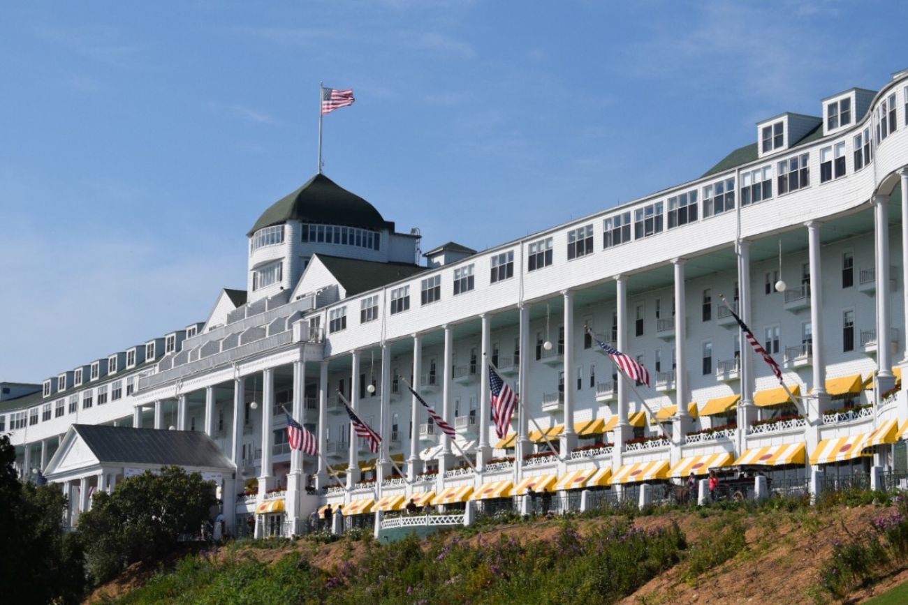 A view of the Grand Hotel, a giant white hotel