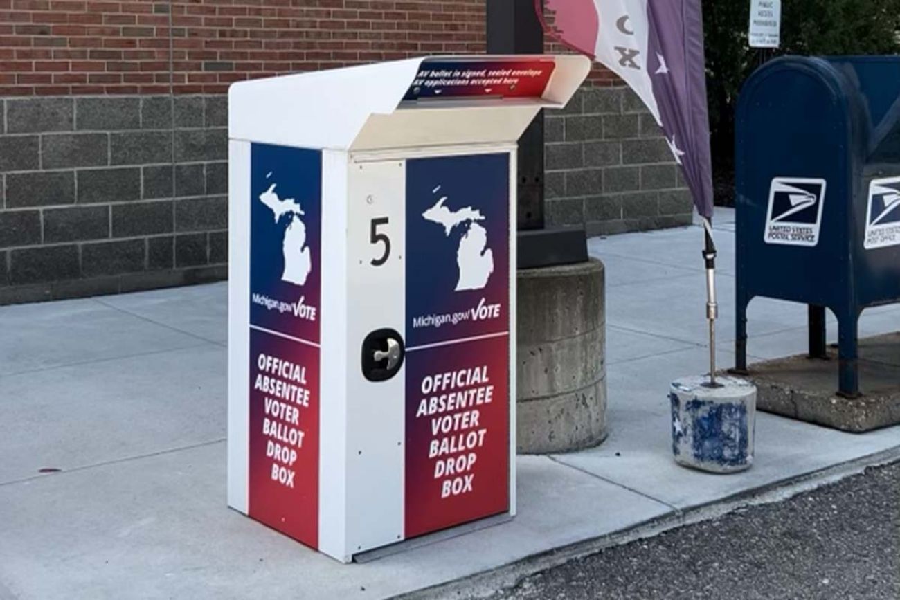 A Michigan voter absentee ballot dropbox