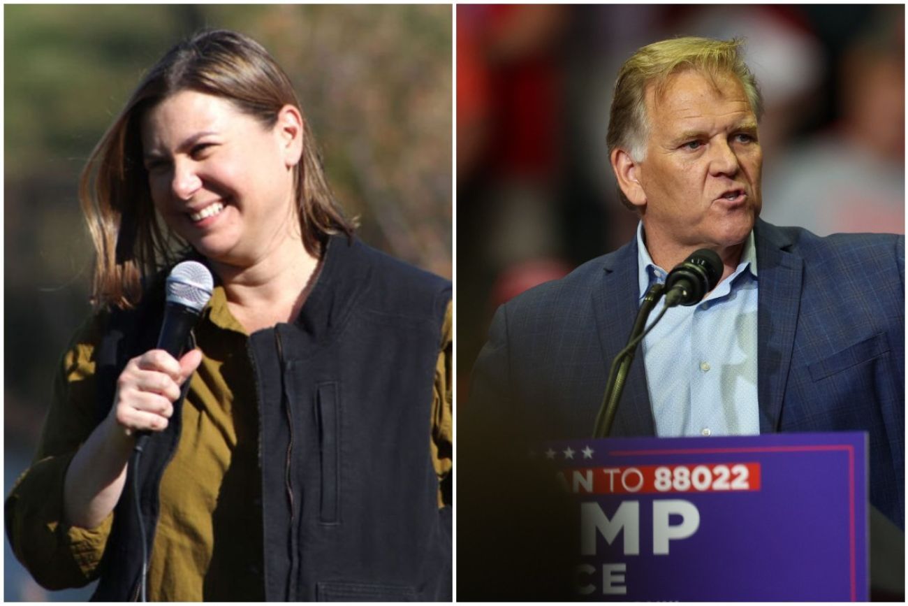 U.S. Rep. Elissa Slotkin, left, and former U.S. Rep. Mike Rogers, right,