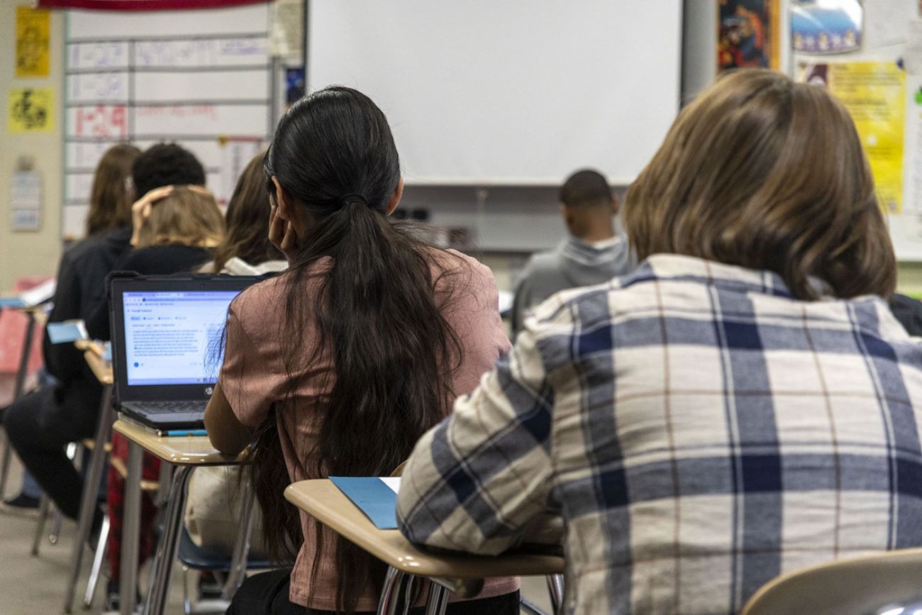 A seventh grade class learns at a Michigan school in the Holt Public School District on Tuesday, Jan. 28, 2025.