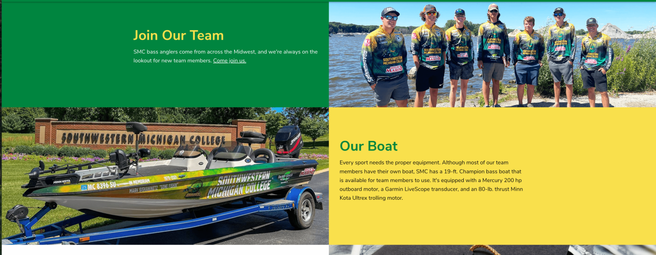 Screenshot highlighting the Southwestern Michigan College bass team.