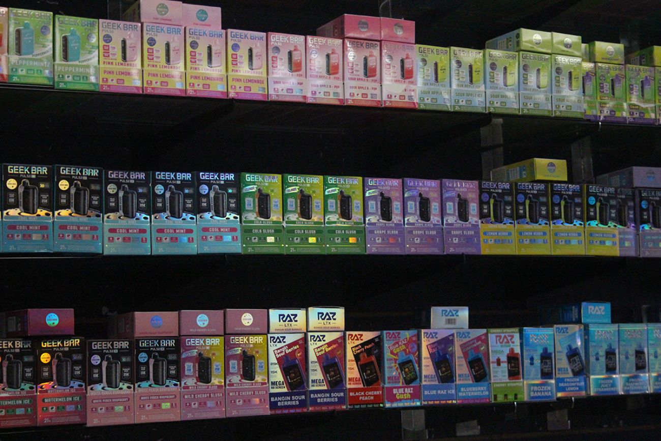 A line of vape products in the store.