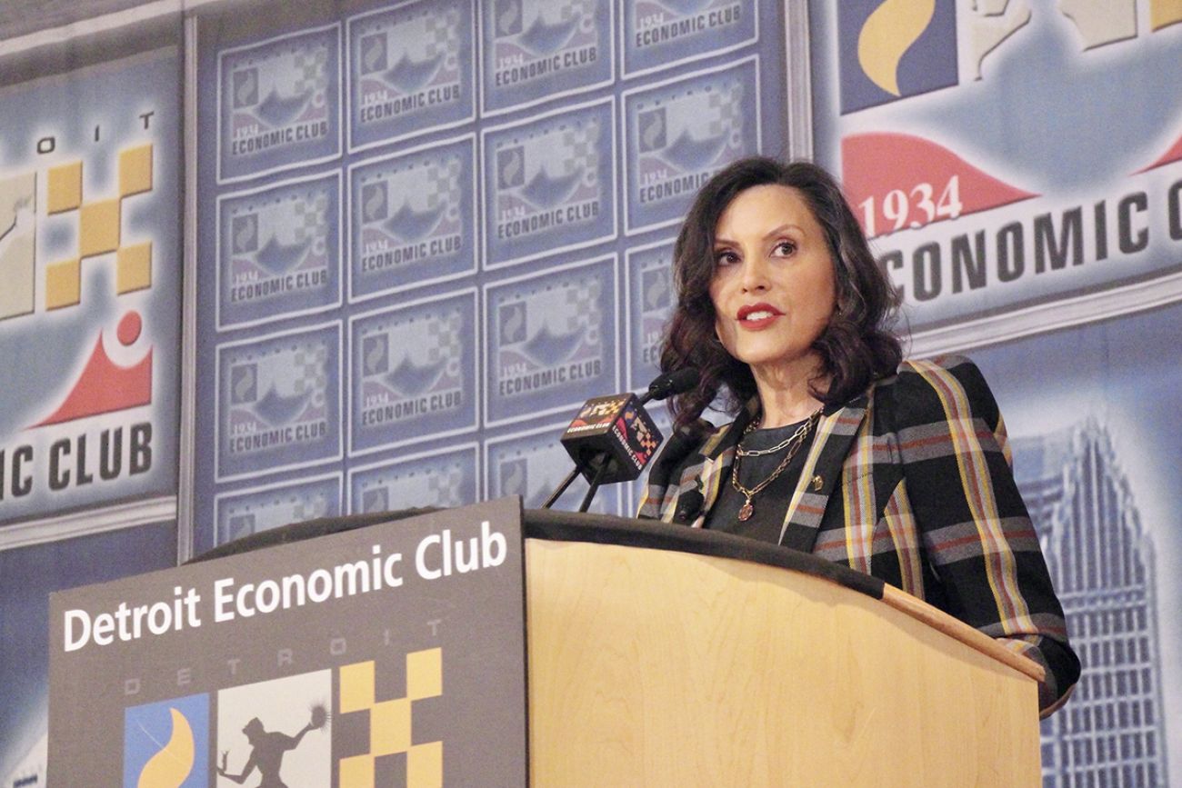 Gov. Gretchen Whitmer speaking at the Detroit Economic Club