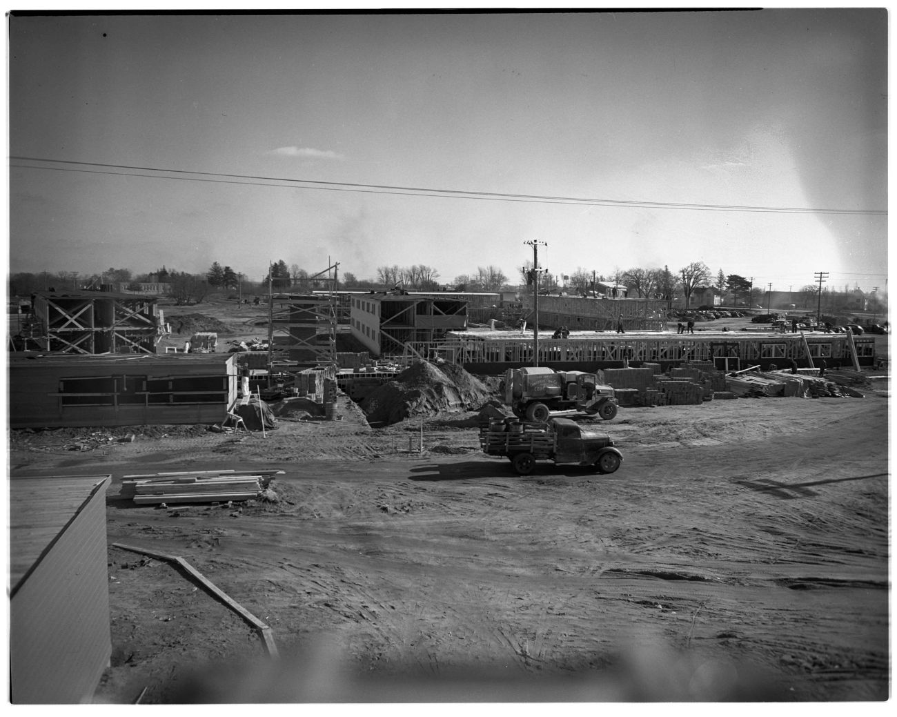 A historic photo of dormitories being built at Willow Run.