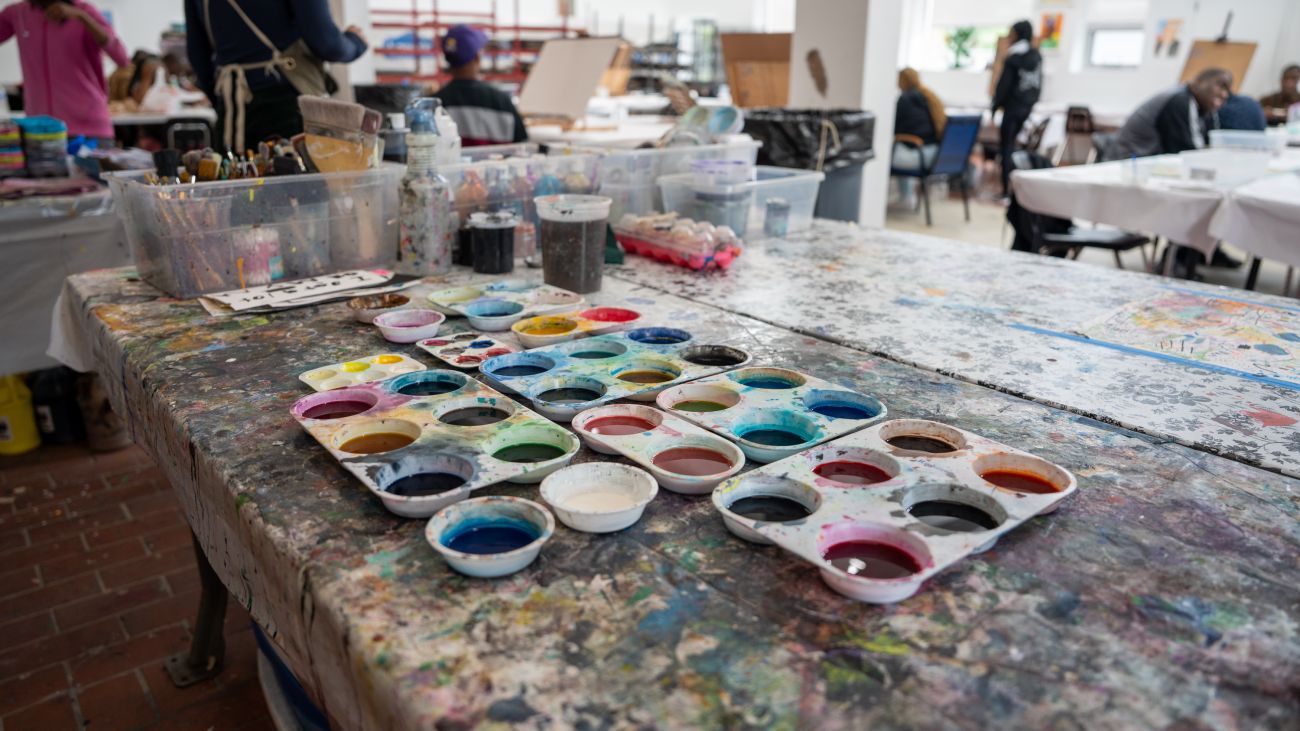 Paint on a table.
