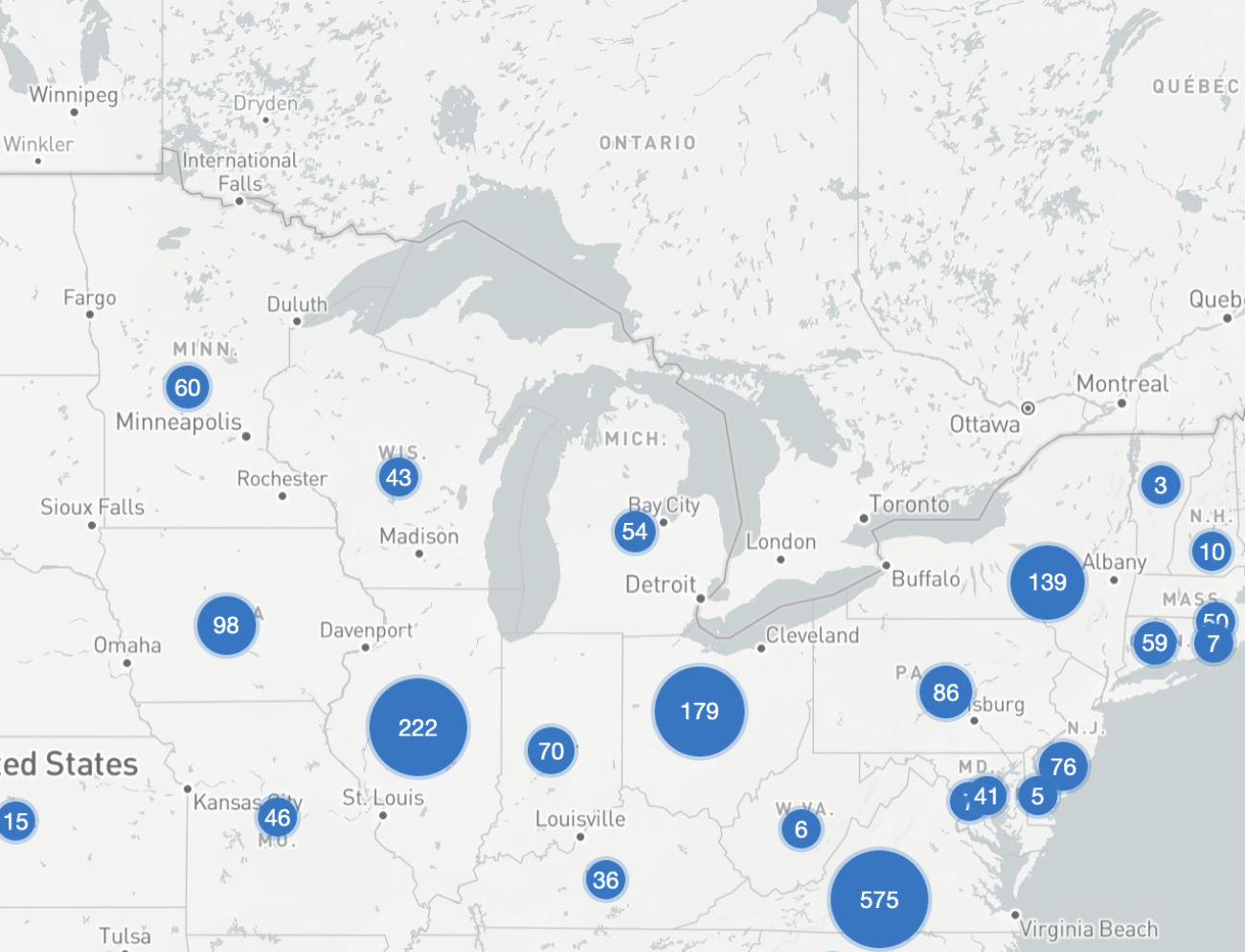 A map shows how many Data Centers are in the Midwest and East Coast.