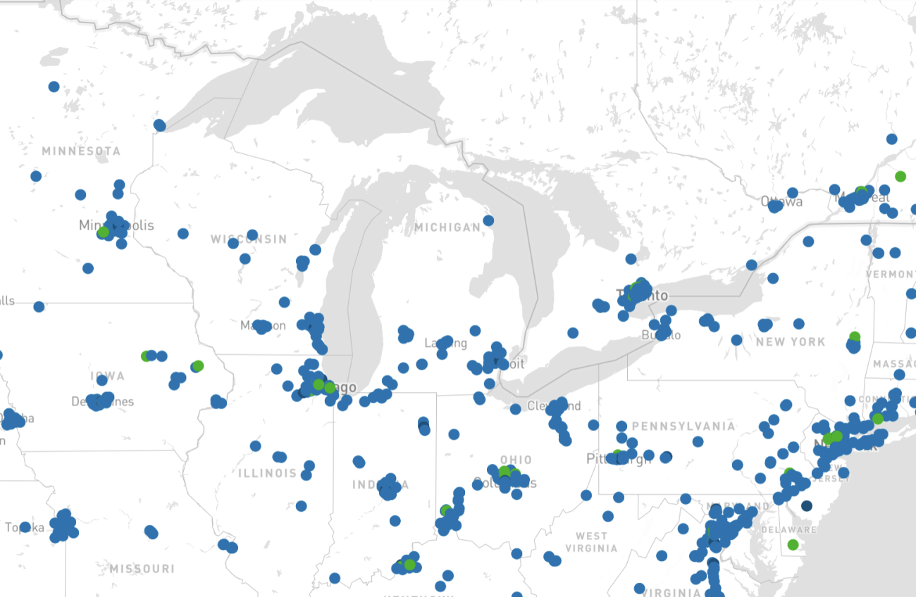 A map showing where Data Centers are located.
